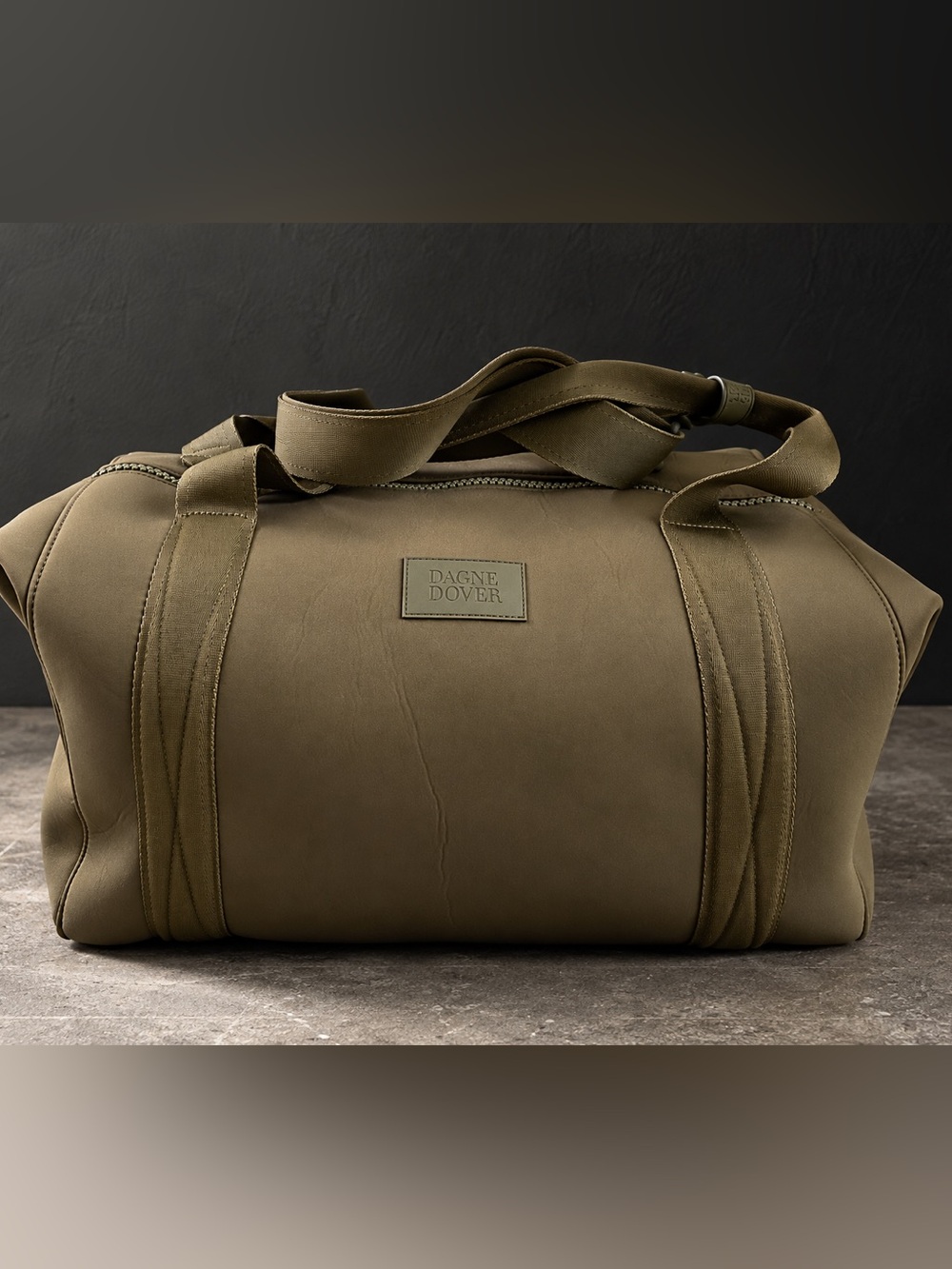 Dagne Dover Landon Carryall Large Olive Green Neoprene Weekender Travel Bag